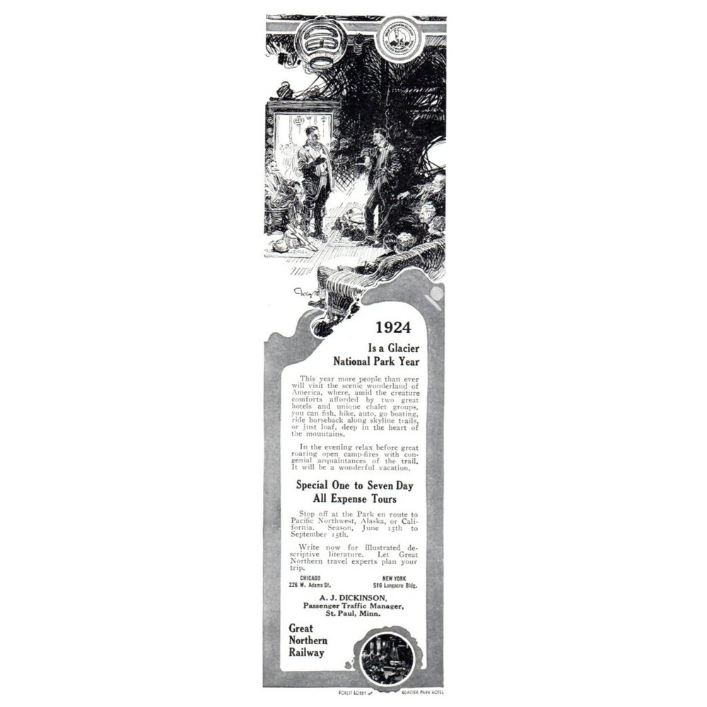 1924 Great Northern Railway Glacier National Park Vintage Print Ad Wall Art
